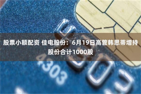 股票小额配资 佳电股份：6月19日高管韩思蒂增持股份合计1000股
